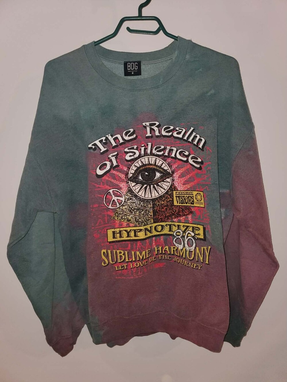 BDG Men's Tie-Dye Crewneck Sweatshirt in Teal and Maroon